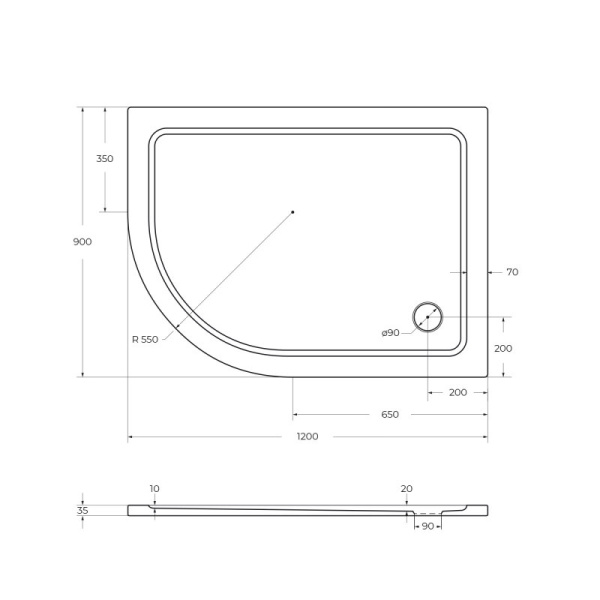 душевой поддон из стеклокомпозита cezares tray smc 120x90 r tray-m-rh-120/90-550-35-w-r белый