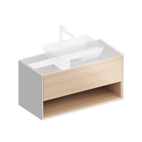 тумба под раковину kerama marazzi plaza modern 100 подвесная, 1 ящик, 1 ниша, дуб виченца/белый
