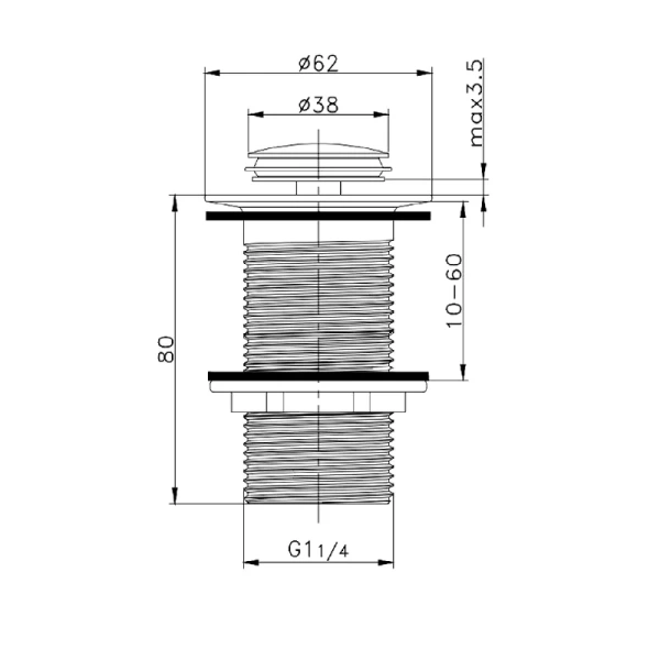 донный клапан raglo r600 r600.04.06 для раковины, без перелива, черный