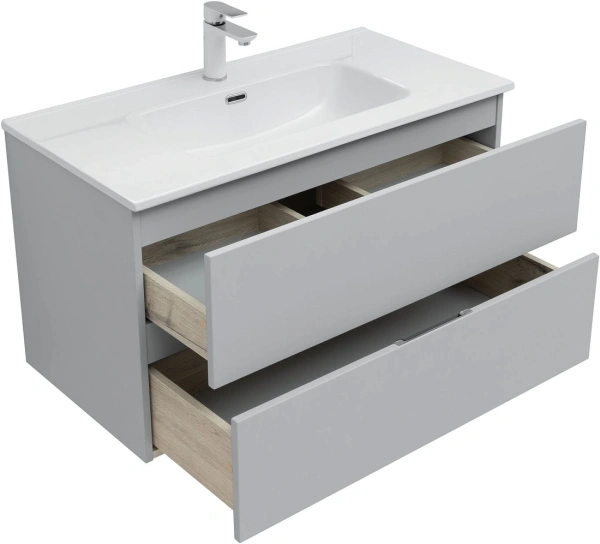 тумба под раковину aquanet алвита new 90 2 ящика, серая, 00303922