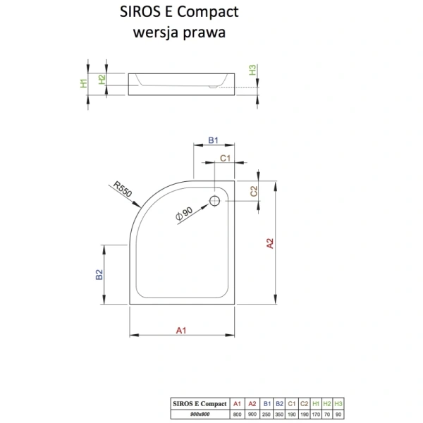 душевой поддон 90x80 см radaway siros e compact sbe9817-1r