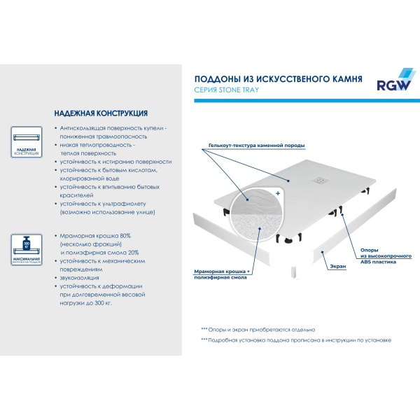 душевой поддон из искусственного камня rgw stone tray st/al-0128w 120×80 см 16154128-01l