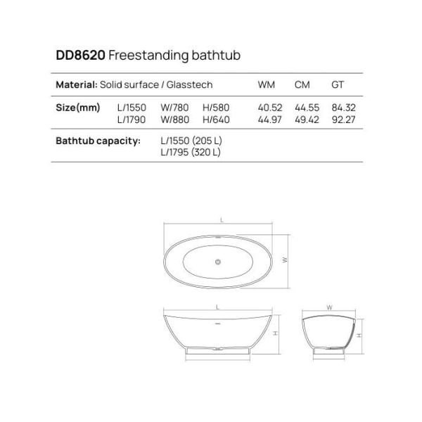 ванна dea design elegant dd8620 1550 r3 отдельностоящая, glasstech, прозрачная смола, 155x78x58см., emerald r3