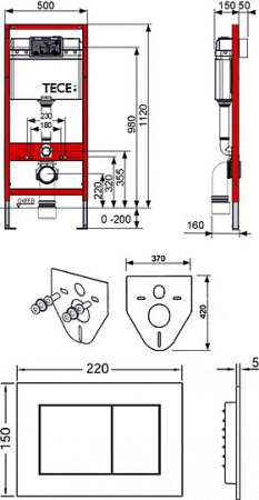 инсталяции tece tecebase k400403 4 в 1 с кнопкой смыва tecenow черный глянцевый