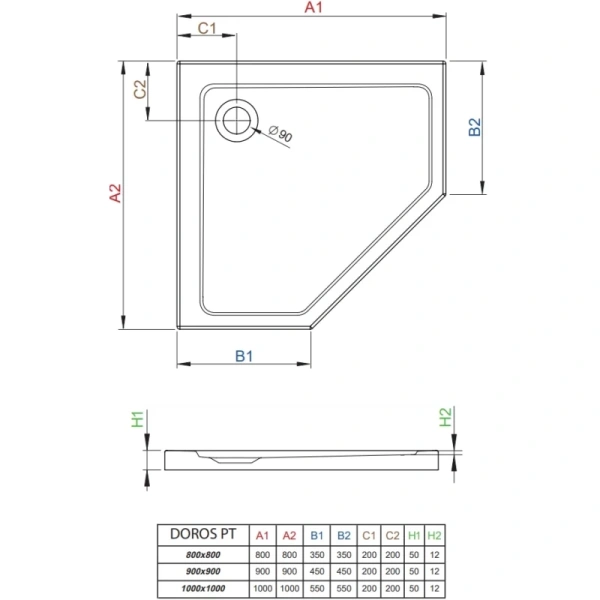 душевой поддон 90×90 см radaway doros pt sdrpt9090-01
