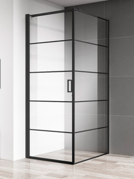 душевой уголок aquame 90×90 l aqm5215-lh-9 профиль черный матовый, стекло прозрачное