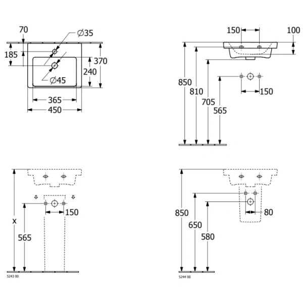 раковина 45x37см villeroy & boch subway 3.0 43704601