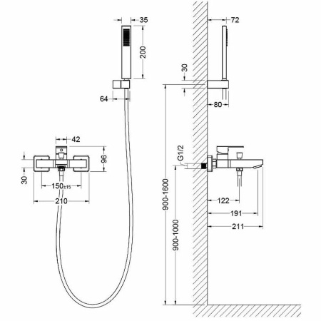 смеситель для ванны aquatek либра aq1649mb черный матовый