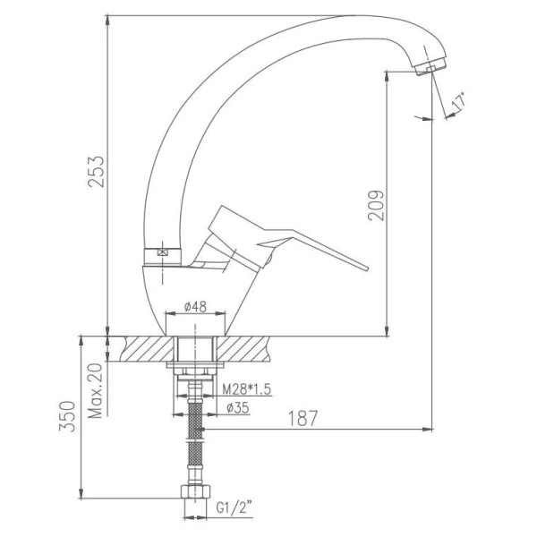 смеситель для кухни haiba hb4163-2 цвет хром