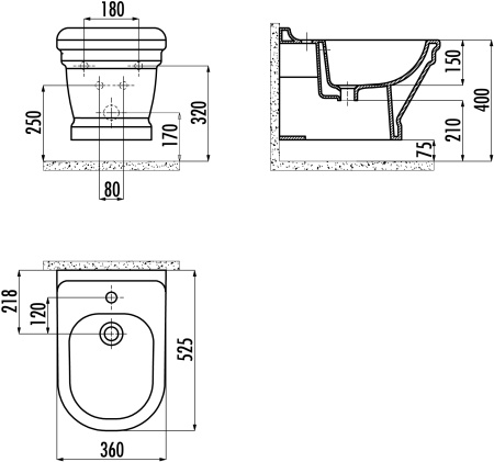 биде подвесное creavit antik an510 белое