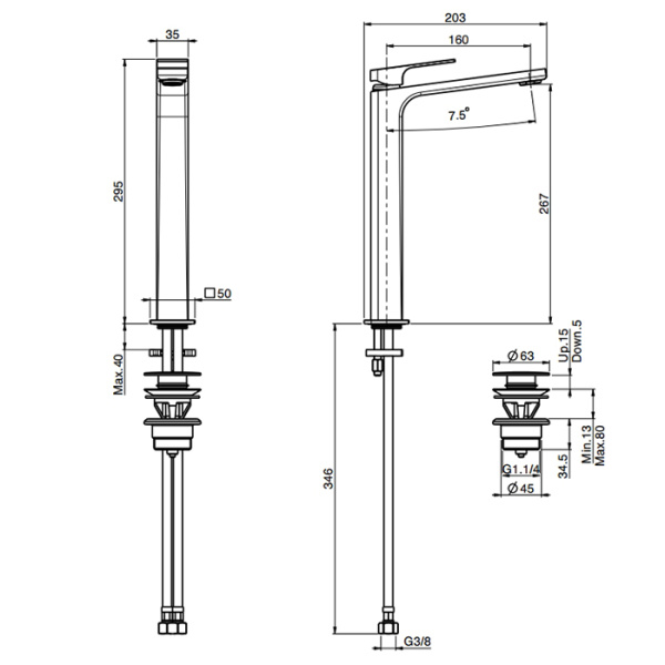смеситель fima carlo frattini fit f3381/xhcr.1.es для раковины, на 1 отв., высокий хh: 29см, хром