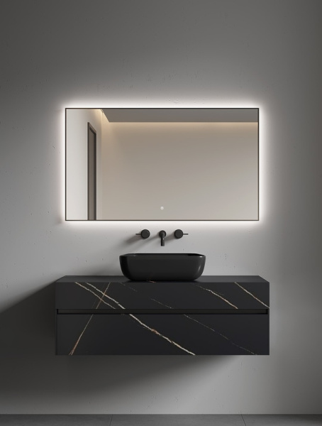 зеркало boheme modern 120x70 543-120-gm с подсветкой оружейная сталь с сенсорным выключателем и подогревом