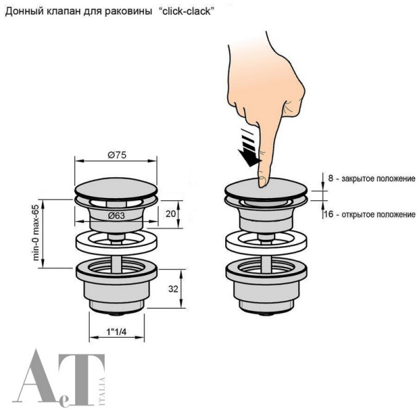 донный кпапан для раковины aet a038vx143 clic-clack, керамики зеленый мох матовый