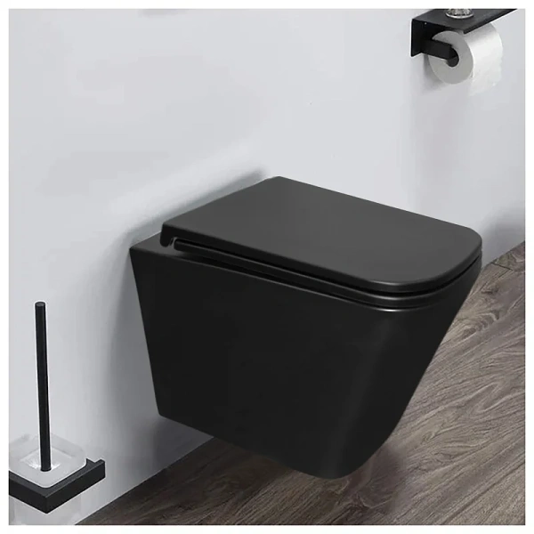 унитаз azario teramo az-0052-uq3mb подвесной, безободковый, с сиденьем микролифт, слив "торнадо", 49х34х35 см, черный матовый