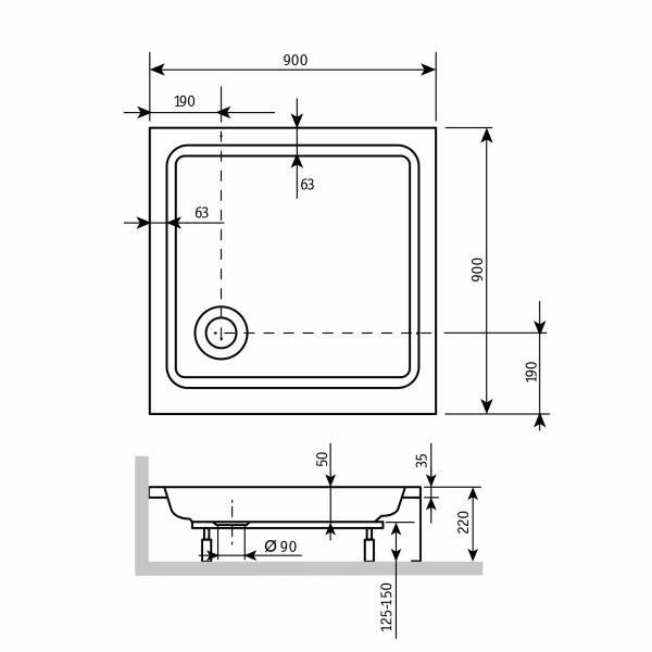 душевой поддон rgw acrylic style 90×90 16180199-11 белый