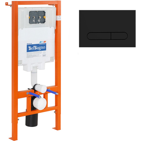 комплект унитаза с инсталляцией belbagno sela bb3201chr-mb/bb3201sc-mb/bb002-80/bb007-pr-nero.m с сиденьем микролифт и черной матовой клавишей смыва