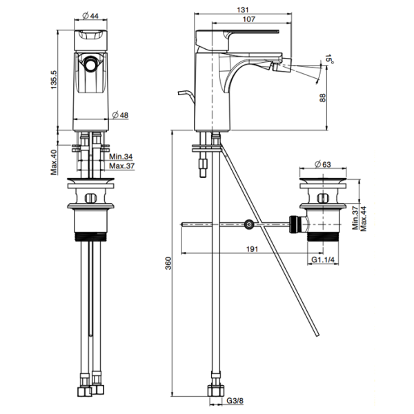 смеситель fima carlo frattini mast f3132bs для биде, цвет белый матовый