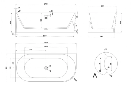 ванна из искусственного камня abber stein 170x80 as9651 l без гидромассажа