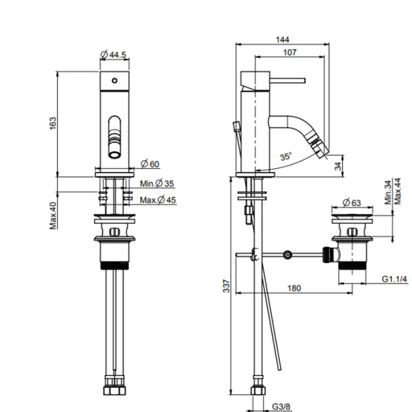 смеситель fima carlo frattini spillo up для биде, f3032xscr, с донным клапаном , цвет хром