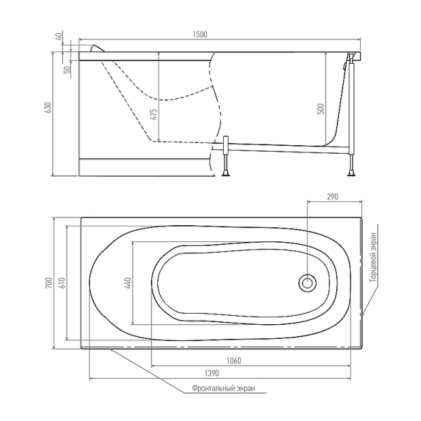 акриловая ванна timo kilo 150x70 kilo1570 без гидромассажа