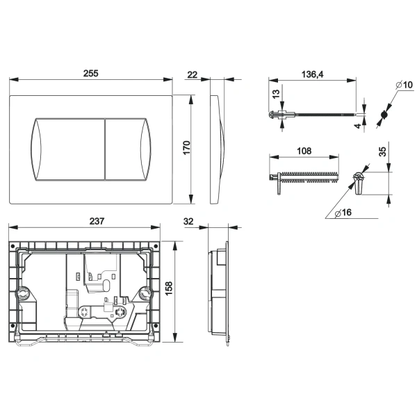 кнопка смыва roca active 62b 8901160b1 для инсталляции, хром