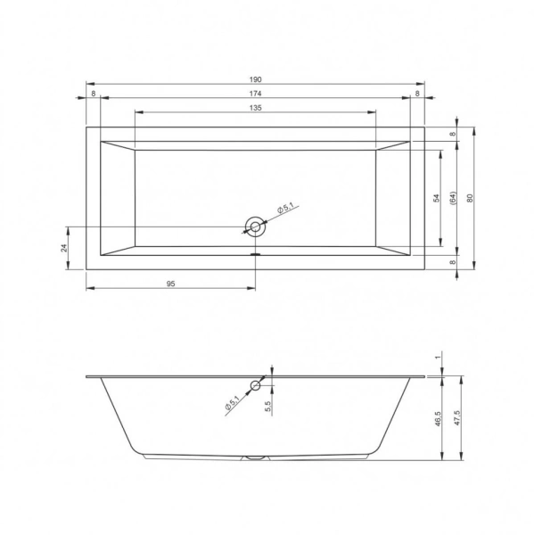 акриловая ванна riho lugo 190x80 b135001005 (bt0400500000000) без гидромассажа