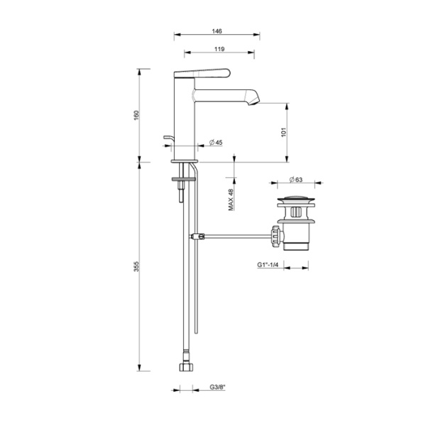 fantini fantini torino смеситель для раковины на 1 отв, излив 12 см, с донным клапаном, цвет: хром