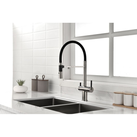 смеситель для кухни с подключением к фильтру paulmark gravity gr213188-ni никель/ черный