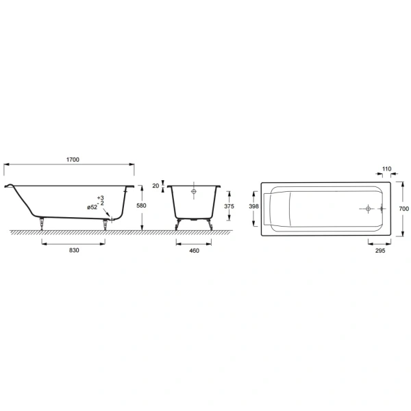 чугунная ванна jacob delafon parallel e2947-00 170x70 см, с антискользящим покрытием, цвет белый чугунная ванна jacob delafon parallel e2947-00 170x70 см, с антискользящим покрытием, цвет белый