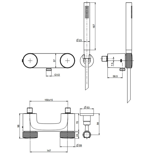 душевая стойка fima|carlo frattini colonne doccia f5605/2xcr верхний душ 25 см, с термостатическим смесителем, держателем и ручным душем, хром