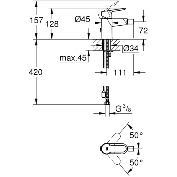 смеситель grohe bauedge 23332000 для биде, с цепочкой, хром