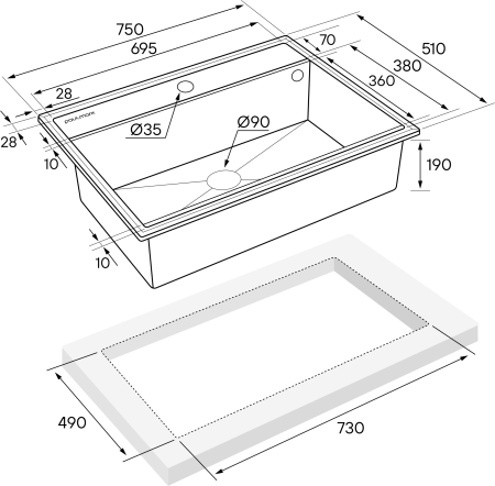 кухонная мойка paulmark stepia 80 pm117551-an, цвет антрацит.