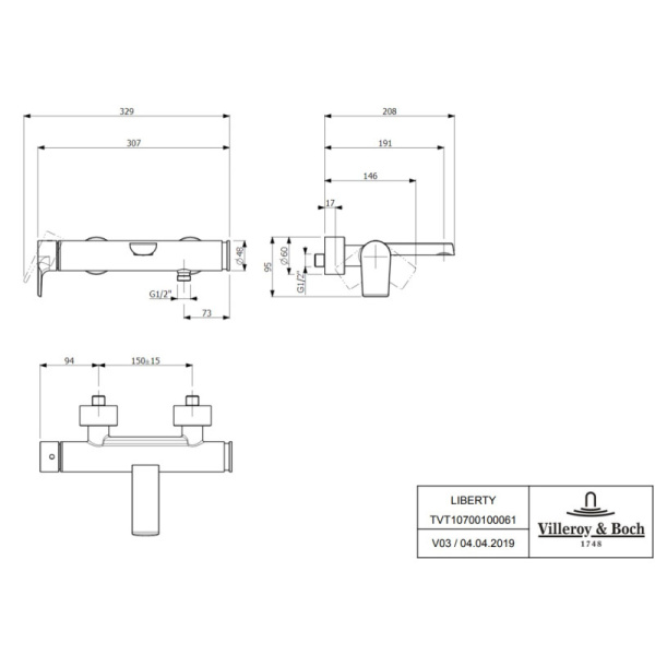 смеситель для ванны villeroy & boch liberty tvt10700100061