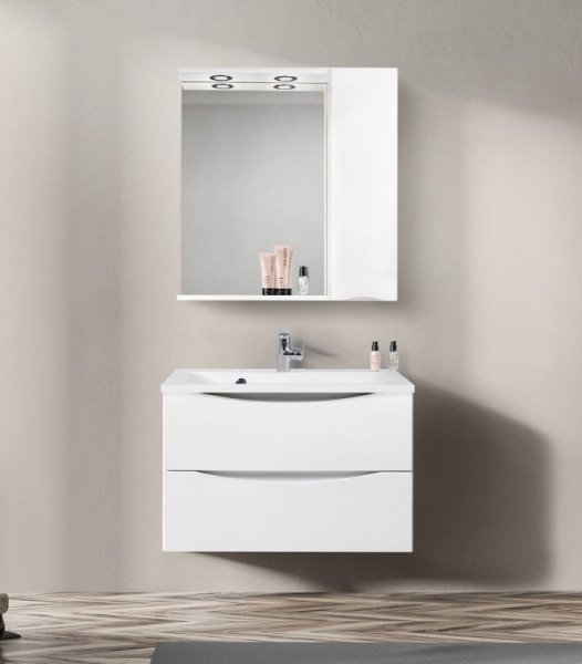 зеркало со шкафом belbagno marino-spc-800/750-1a-bl-p-l 80 с подсветкой bianco lucido