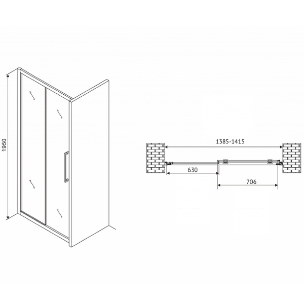 душевая дверь abber schwarzer diamant 140 ag30140mh профиль хром, стекло матовое