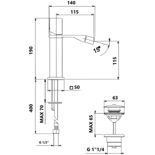 смеситель для биде с донным клапаном webert one-x ox840102015