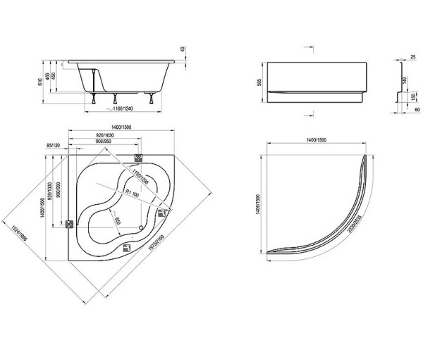 акриловая ванна ravak gentiana 150x150 cg01000000