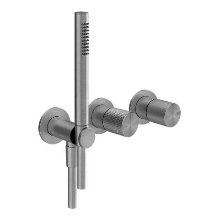 Смеситель Gessi Habito Cesello 70438#031 для ванны, встраиваемый, однорычажный, с перелючателем на 2 положения, с ручным душем, настенным держателем, цвет хром