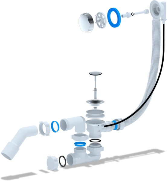 слив-перелив для ванны ани пласт em421 40 мм, полуавтомат, хром, с сифоном