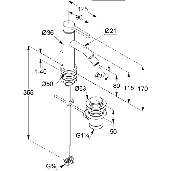 смеситель kludi nova fonte 202165315 для биде, с донным клапаном, белый матовый