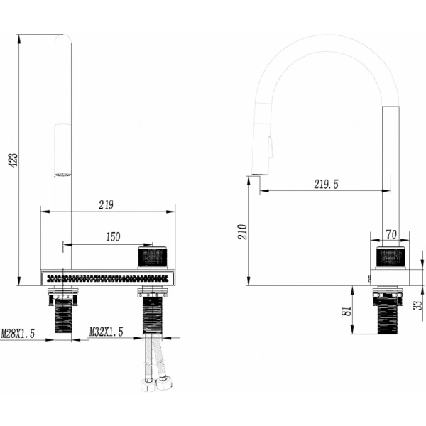 смеситель для кухни abber wasser kreis af8114sp coolstart, с выдвижным изливом, сатин