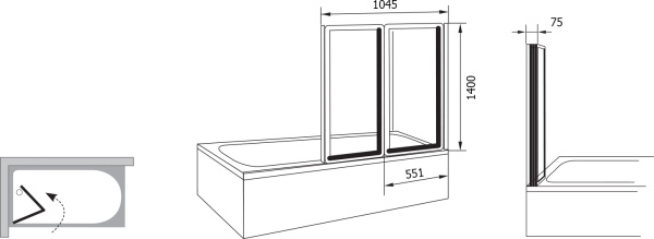 шторка на ванну ravak supernova vs2 105 796m0u00z1 профиль сатин, стекло прозрачное