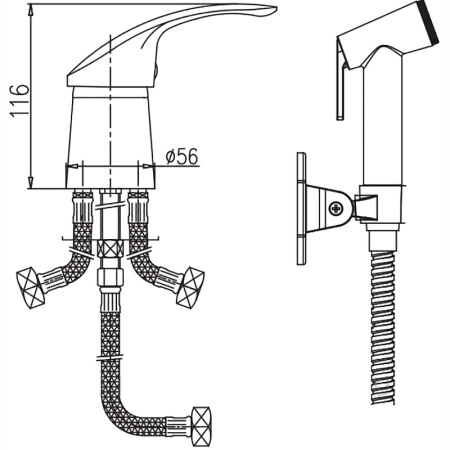 гигиенический душ со смесителем haiba hb1221-2 цвет хром