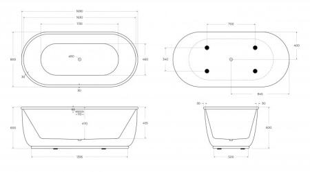 акриловая ванна belbagno bb401-1700-800