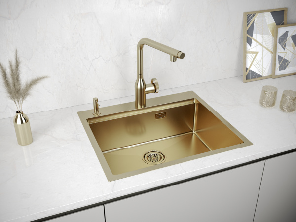 кухонная мойка paulmark kroner-pro 59 pm705951-bg, цвет золотой матовый.