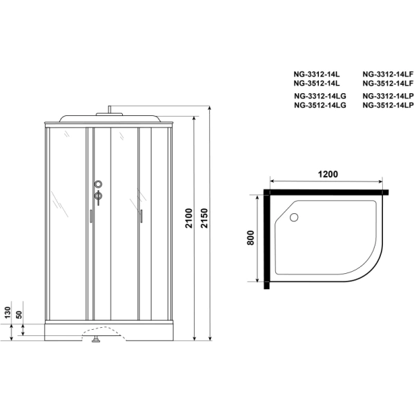 душевая кабина niagara classic 120х80 ng-3512-14l без гидромассажа