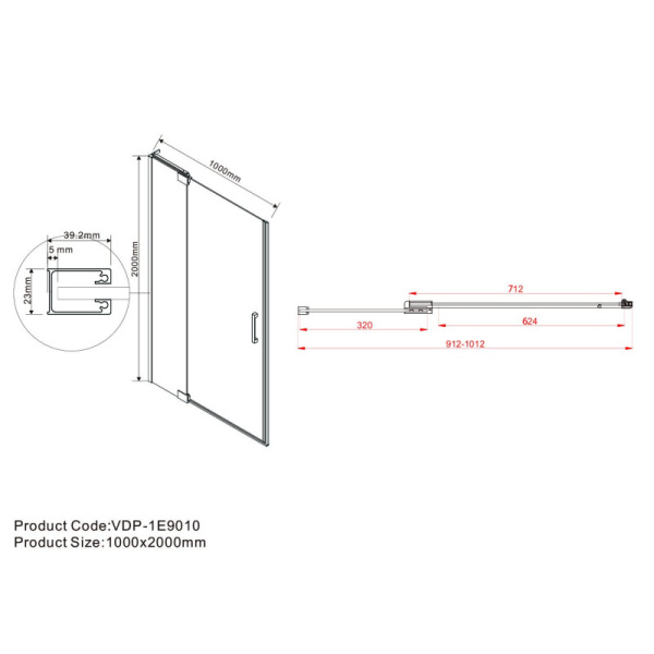 душевая дверь 91,2-100 см vincea extra vdp-1e9010cgb тонированное