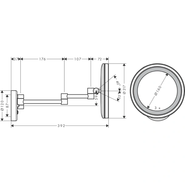 Косметическое зеркало x 3 Hansgrohe Logis Universal 73570000