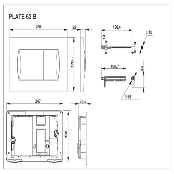 кнопка смыва для инсталляции roca active 62b хром матовая (7.8901.1.60b.2)