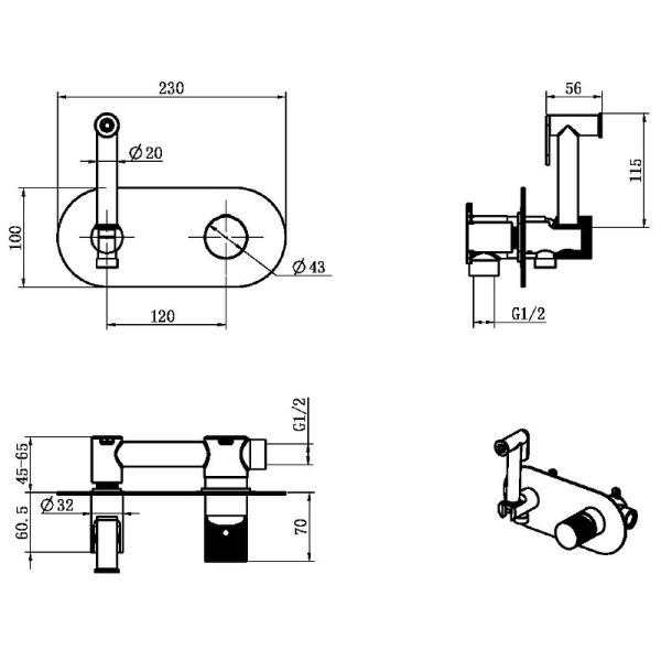 Гигиенический душ со смесителем Boheme Stick 127-GM.4 Оружейная сталь